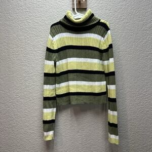 Cupcakes And Cashmere Green Striped Turtle Neck Cropped Long Sleeve Top Kids L